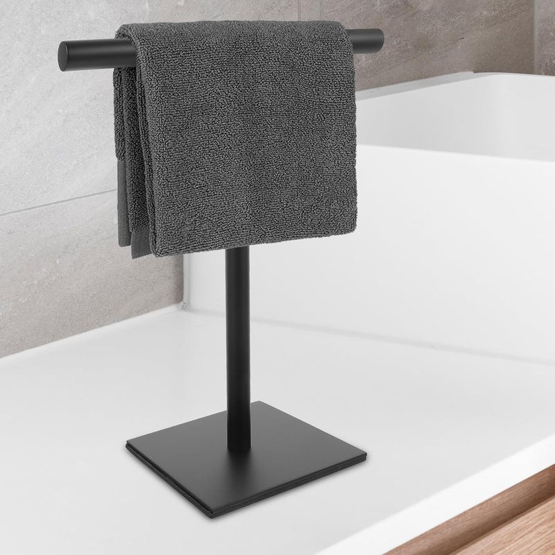 Homoyoyo Stainless Steel Hand Towel Holder Stand T-Shaped Balanced Base Bathroom Countertop Towel Rack Organizer Matte Black for Vanity and Kitchen - Image 5