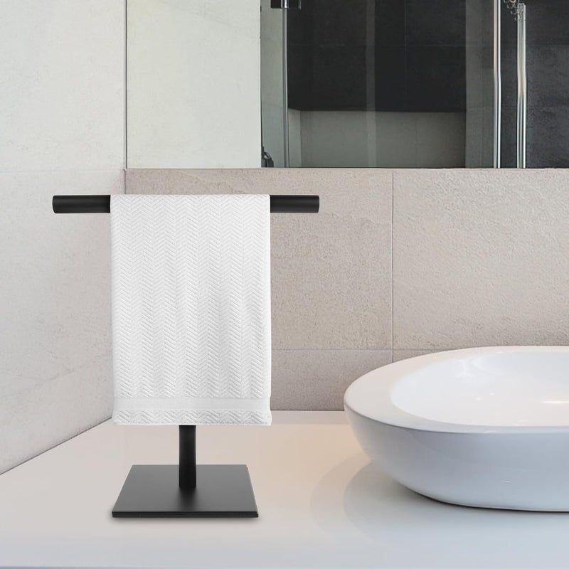 Homoyoyo Stainless Steel Hand Towel Holder Stand T-Shaped Balanced Base Bathroom Countertop Towel Rack Organizer Matte Black for Vanity and Kitchen - Image 3