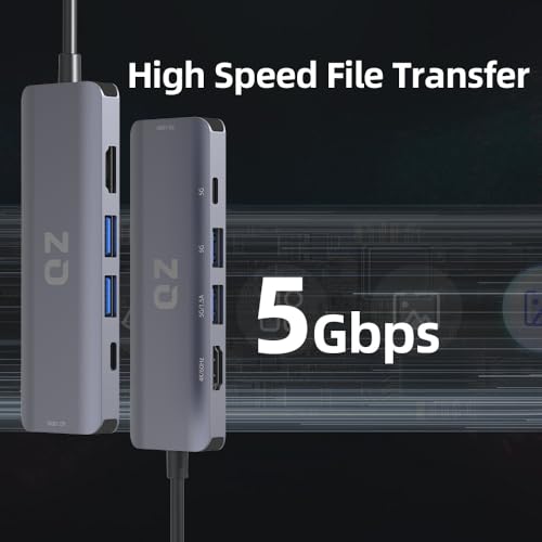 QZ [4K 60Hz, 5 in 1] QZ USB-C Hub with HDMI 4K 60Hz, USB Type-C Dock Laptop Docking Station with Power Delivery 100W, USB 3.0, USB-C 5Gbps for PC, Laptop, Phones and Office Work Stations [Aluminum] - Image 5