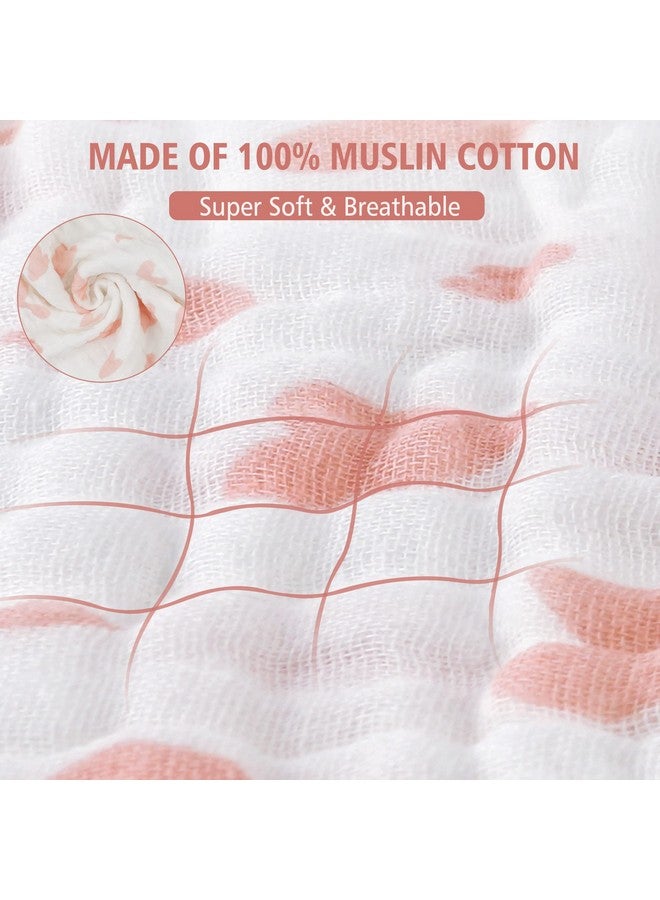 Viviland Baby Muslin Burp Cloths, 10 x 20 inches 6-Layer Baby Bath Towels, 100% Cotton Super Absorbent Washcloths for Baby Girl and Boy, Pink Heart & Star Pattern 4 Pack - Image 3