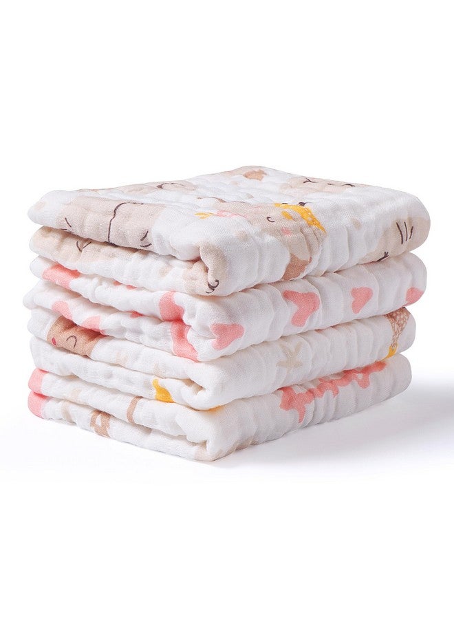 Viviland Baby Muslin Burp Cloths, 10 x 20 inches 6-Layer Baby Bath Towels, 100% Cotton Super Absorbent Washcloths for Baby Girl and Boy, Pink Heart & Star Pattern 4 Pack - Image 1