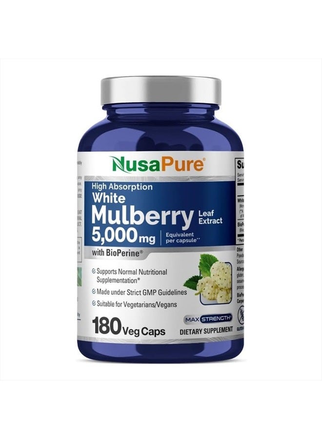 NusaPure White Mulberry Leaf Extract 5,000mg 180 Veggie Caps (Vegetarian, Bioperine) - Image 1