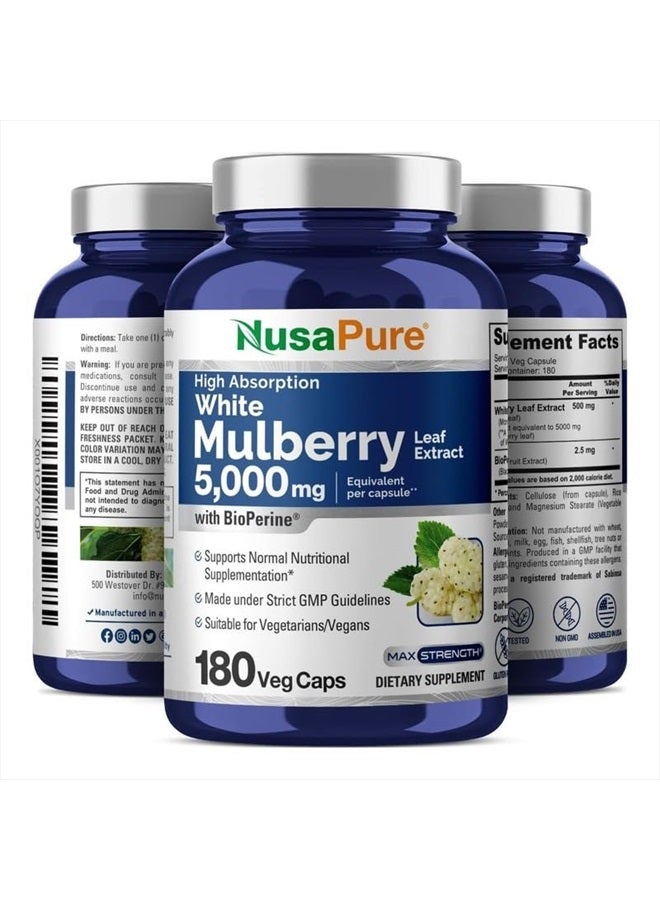 NusaPure White Mulberry Leaf Extract 5,000mg 180 Veggie Caps (Vegetarian, Bioperine) - Image 4