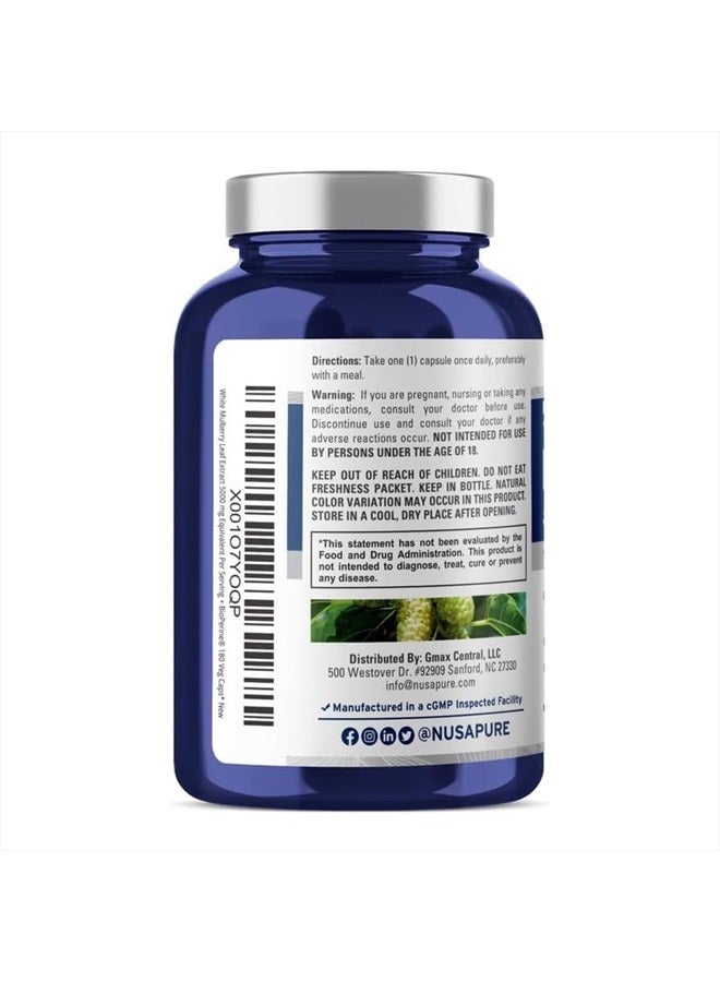 NusaPure White Mulberry Leaf Extract 5,000mg 180 Veggie Caps (Vegetarian, Bioperine) - Image 3