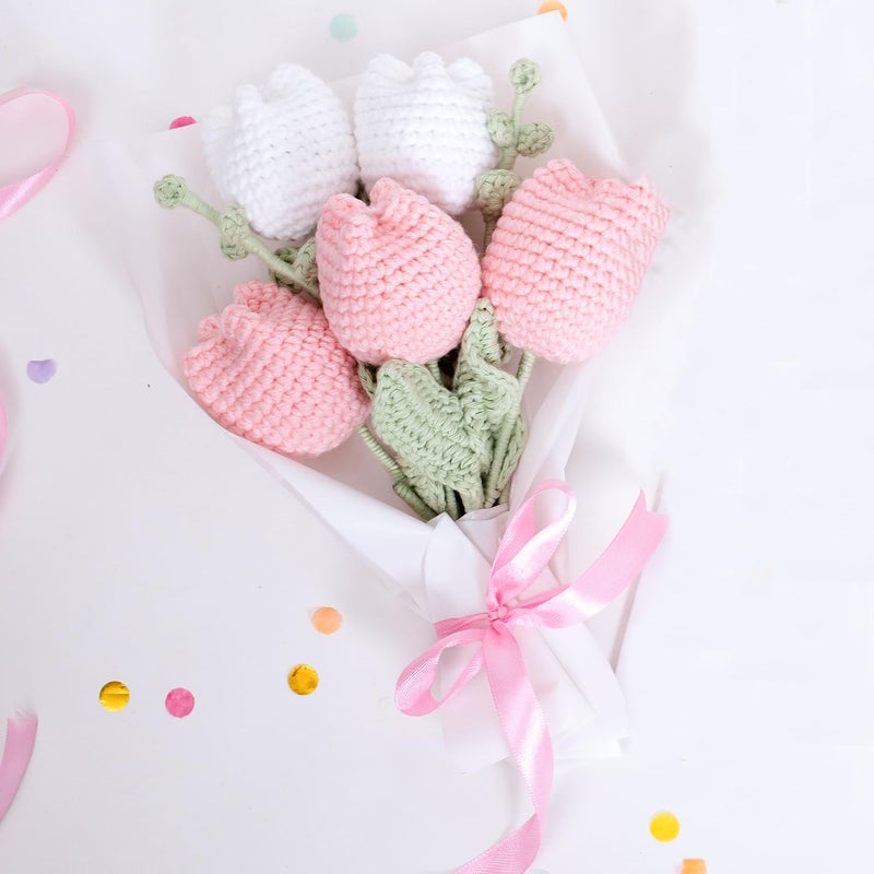 CONFETTI GIFTS هدية كونفيتي سلة هدايا عيد الميلاد لها مجموعة من 3 عناصر باقة زهور كروشيه شمعة معطرة بطاقة تهنئة بعيد الميلاد هدية عيد الميلاد لصديقة أخت زوجة أم وأصدقاء - Image 4