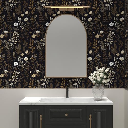 VOLEAAR Extra Long Moody Floral Wallpaper Peel and Stick, 17.5In x 393In Black Dark Gold Botanical Removable Contact Paper for Bedroom Bathroom Kitchen Cubicle, Boho Flower Wall Paper Brown Taupe - Image 2