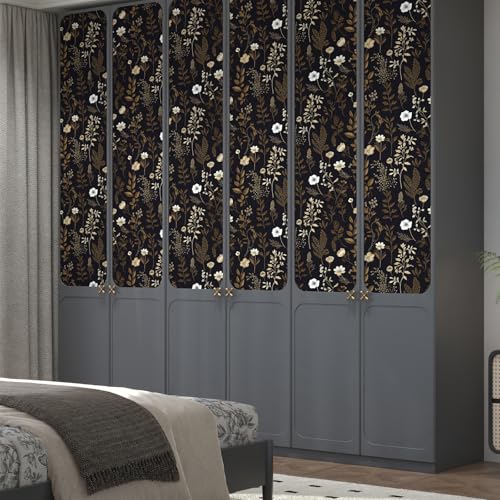 VOLEAAR Extra Long Moody Floral Wallpaper Peel and Stick, 17.5In x 393In Black Dark Gold Botanical Removable Contact Paper for Bedroom Bathroom Kitchen Cubicle, Boho Flower Wall Paper Brown Taupe - Image 5