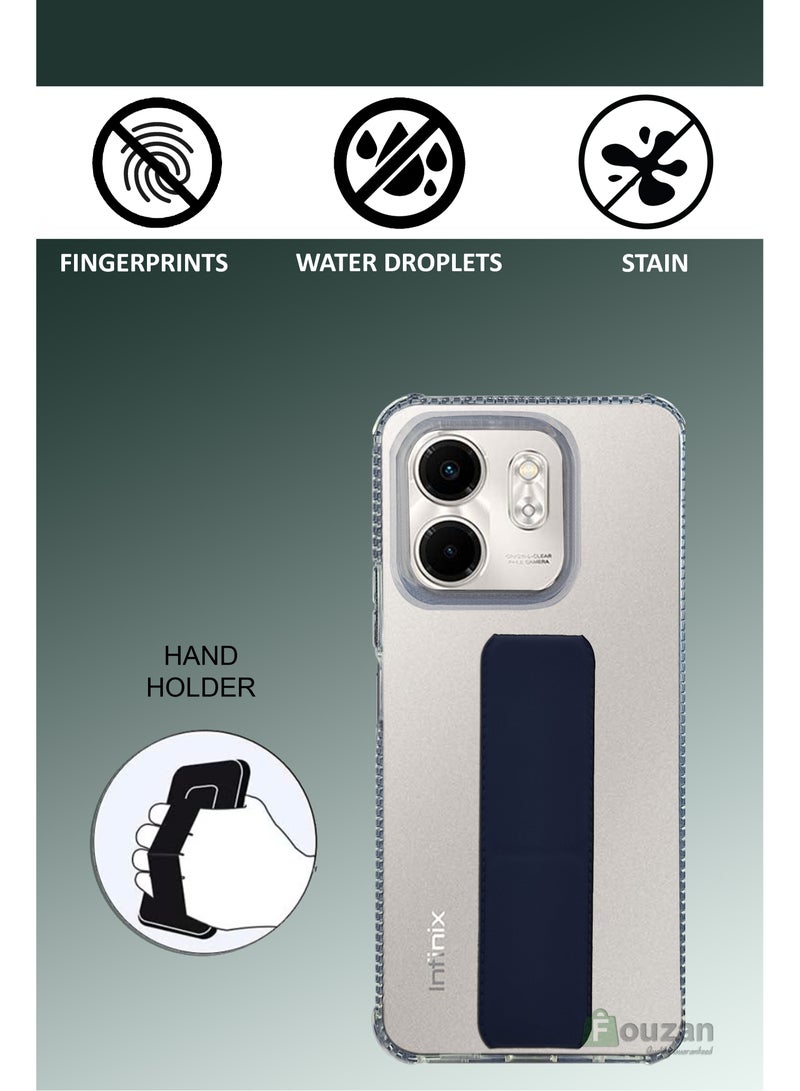 For Infinix Smart 9 Transparent Shock Proof Silicone- Magnetic Case With Hand Grip Holder & Kickstand -Clear/Navy Blue - Image 2
