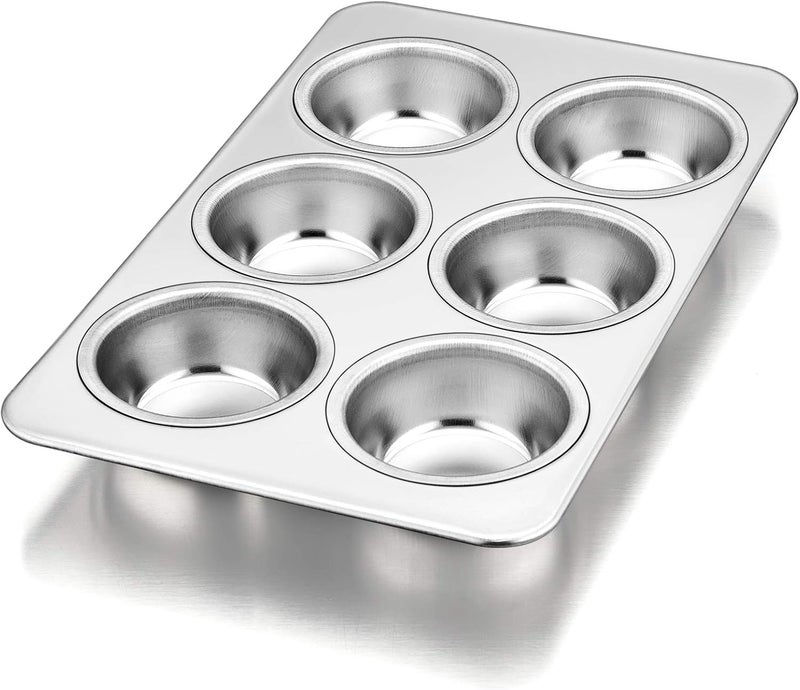 P&P CHEF Muffin Pan Cupcake Baking Pan, 6-Cups Mini Stainless Steel Muffin Tray, Metal Cupcake Pan for Cake Tart Brownie Quiche, Food Safety & Heavy Duty, Easy Release & Dishwasher Safe - Image 1