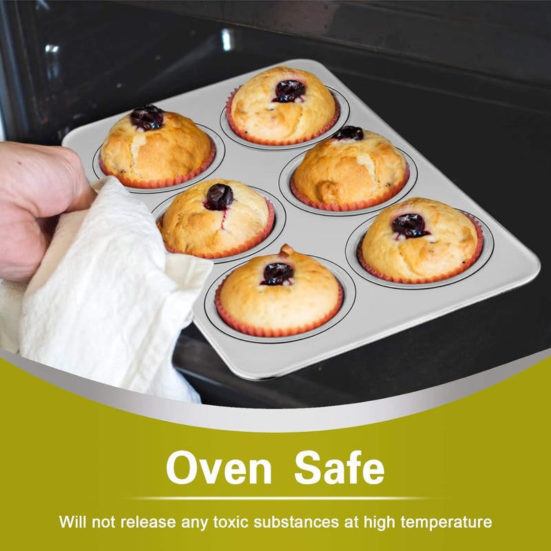 P&P CHEF Muffin Pan Cupcake Baking Pan, 6-Cups Mini Stainless Steel Muffin Tray, Metal Cupcake Pan for Cake Tart Brownie Quiche, Food Safety & Heavy Duty, Easy Release & Dishwasher Safe - Image 5