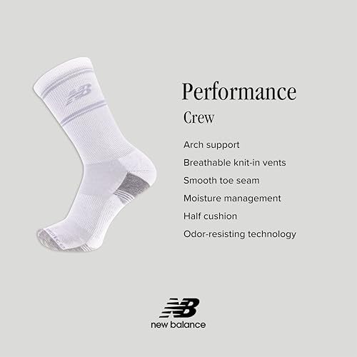 New Balance Unisex Crew Socks 6 Pair Pack, White, X-Large - Image 4