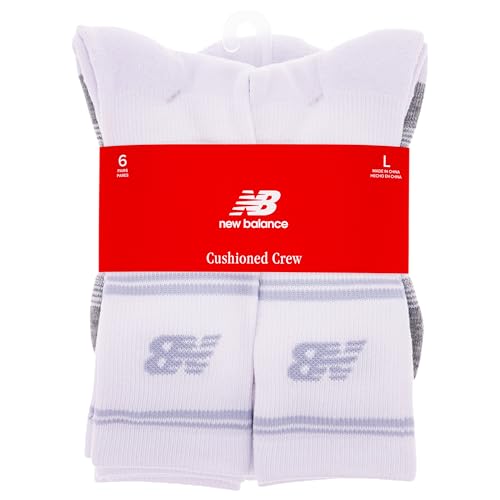 New Balance Unisex Crew Socks 6 Pair Pack, White, X-Large - Image 3