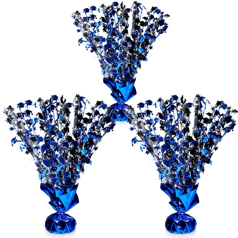Funrous 3 Piece Graduation Table Centerpiece Party Decorations Class of 2025 Metallic Cap Decor Gleam Glitter Foil Congratulate Graduation Party Favor SuppliesBlack and Blue