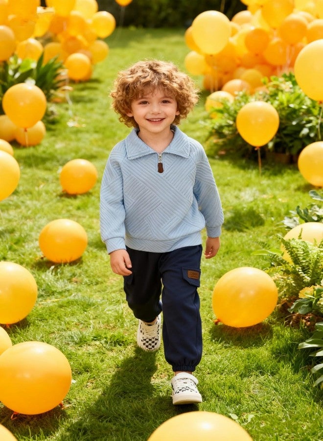 إيشو طقم ملابس شتوية للأولاد الصغار من إيشو، مكون من قطعتين: سويت شيرت بأكمام طويلة وسحاب وبنطال، مقاس 18 شهرًا - 6 سنوات. - Image 3