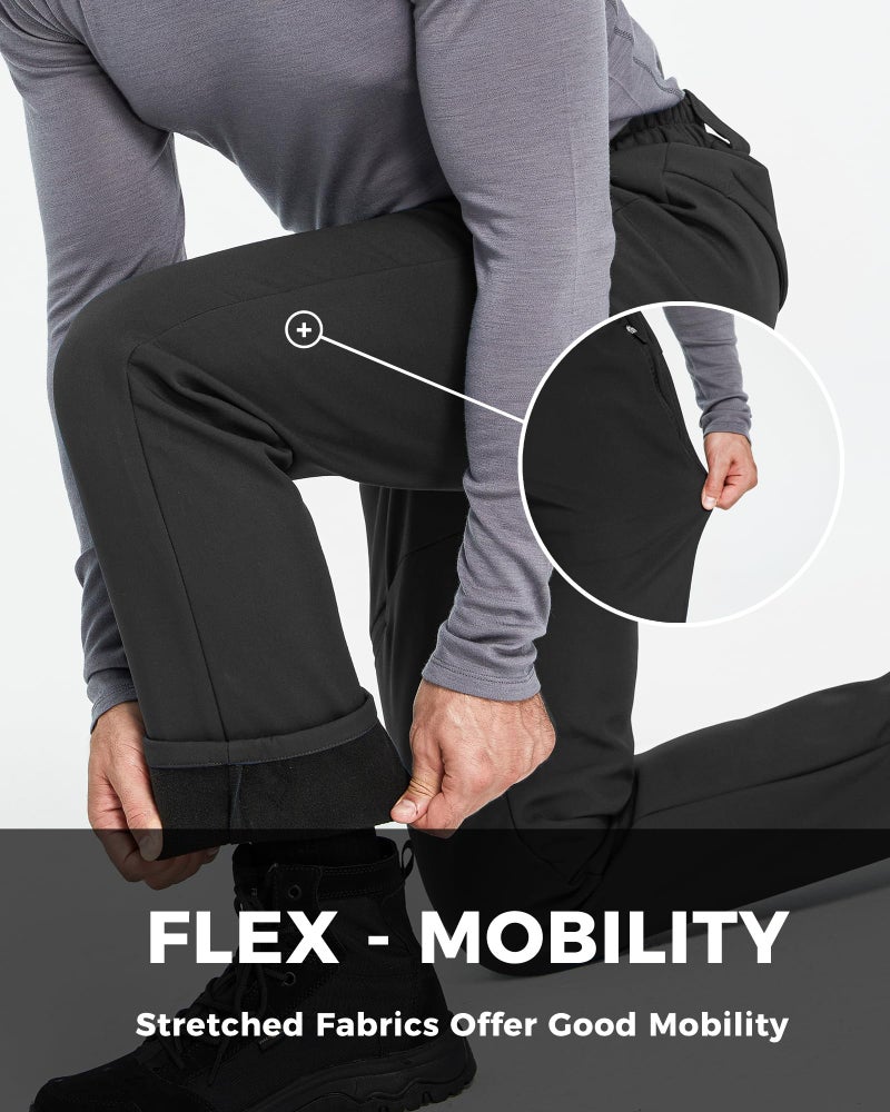 wantdo Men's Fleece Lined Hiking Pants Waterproof Insulated Winter Warm Softshell Ski Snow Outdoor Snowboard Pants Black L - Image 5