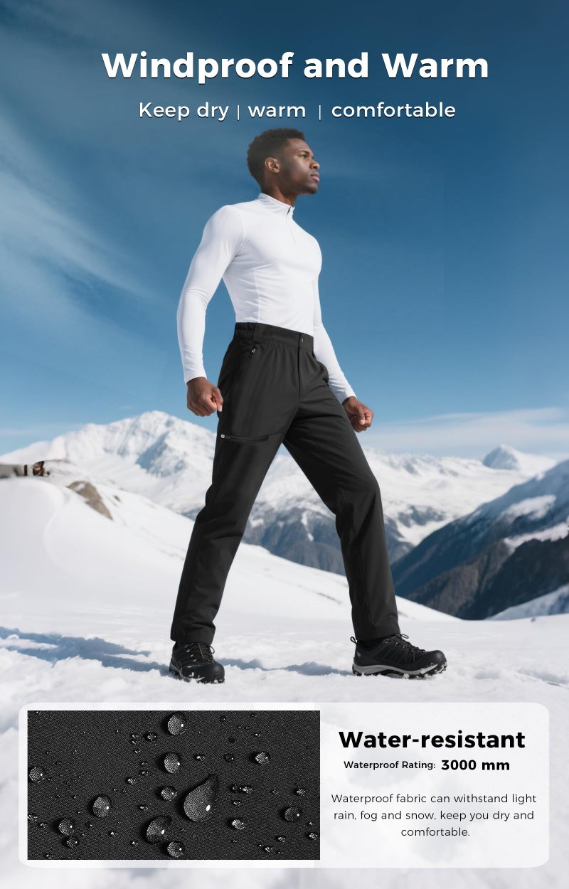 wantdo Men's Fleece Lined Hiking Pants Waterproof Insulated Winter Warm Softshell Ski Snow Outdoor Snowboard Pants Black L - Image 3