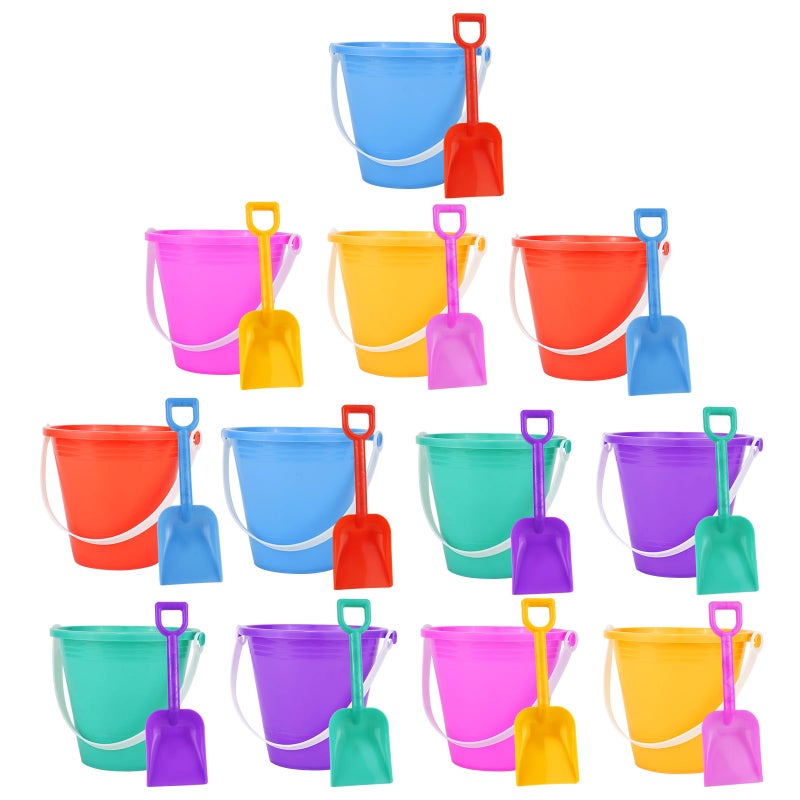 Holady 12 Pack 5 Inch Sand Beach Buckets Pail with Beach ShovelsSand Bucket Water Bucket for Beach Fun Great Summer Party Accessory - Image 3