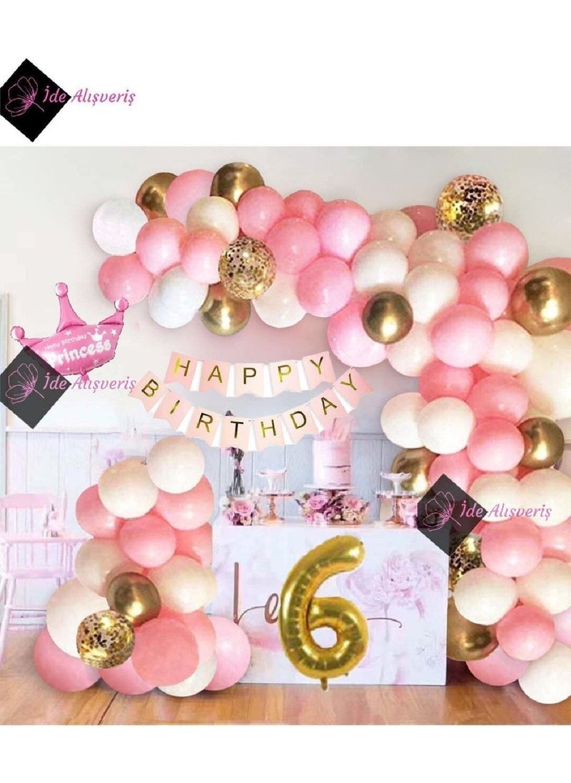Store Pink Queen Crown Luxury 6 Year Old Birthday Party Decorations for Girls Happy Birthday  - Image 1