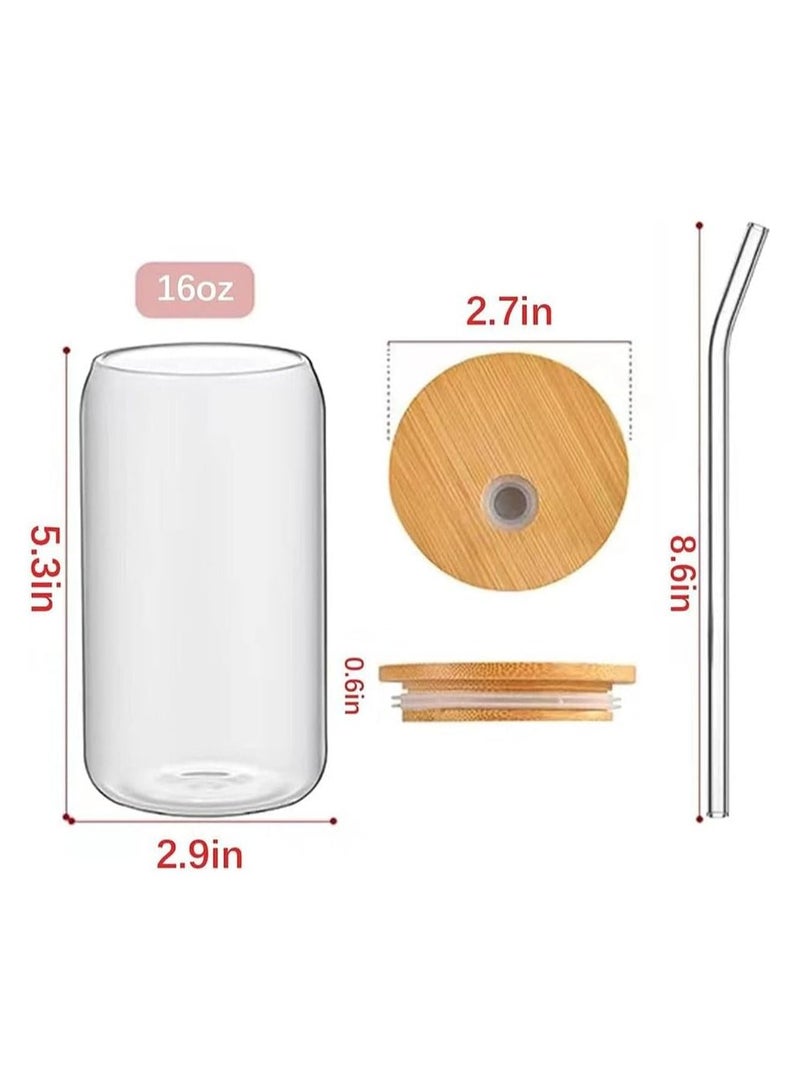 SYOSI Glass Cans with Bamboo Cover 6 Pack 500ml Can Shaped Glass Glass Cups Transparent Water Cup Juice Drink Cup Drinking Cups with Straw for Water and Mixed Drink for Any Drink and Any Occasion - Image 4