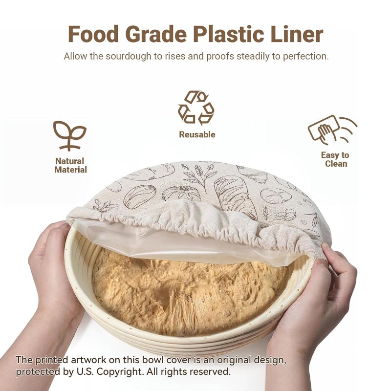 Verigud 2 Pack 10'' Bowl Covers for Bread Proofing with Plastic Liner, Reusable Cloth Bread Bowl Cover for Sourdough Rising - Image 2