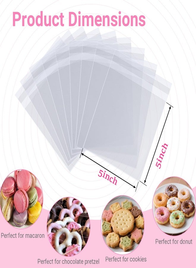 JCXPACK 500Pcs 5 x 5Inch Clear Cellophane Single Donut Bags Individual Macaron Cookies Bags Packaging Bakery Treat Bag for Soap Chocolate Truffle Ore Wedding Bab Shower Birthday Party Favors - Image 2