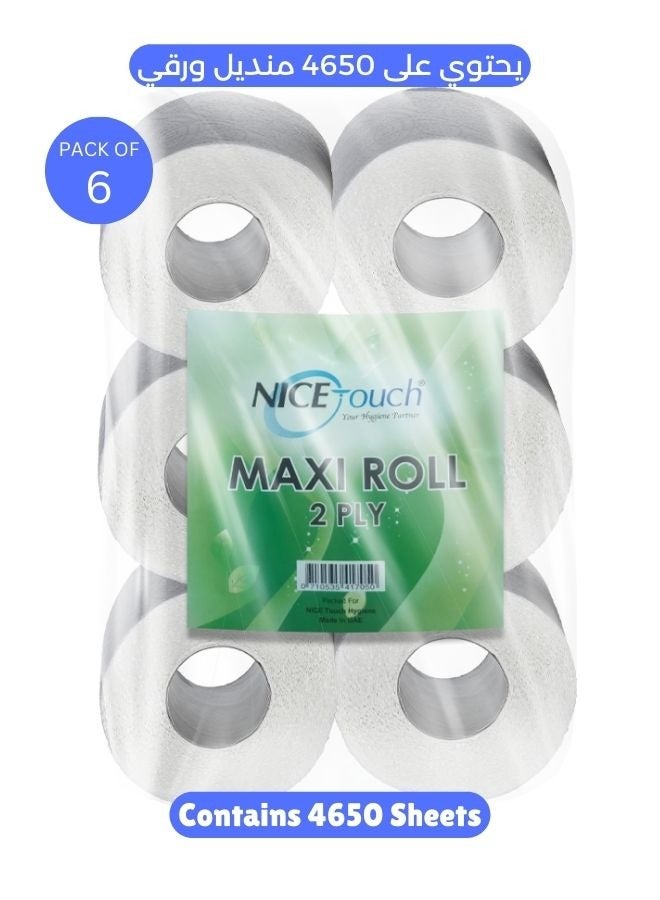 NICE Touch 2Ply Paper Towel Kitchen Roll Tissue 4650 Sheets, Maxi Roll Contains 6 Packs of 650g Diamond Embossed Sheets Higher Absorbency & Ultra Soft Tissue 4650 sheets - Image 1