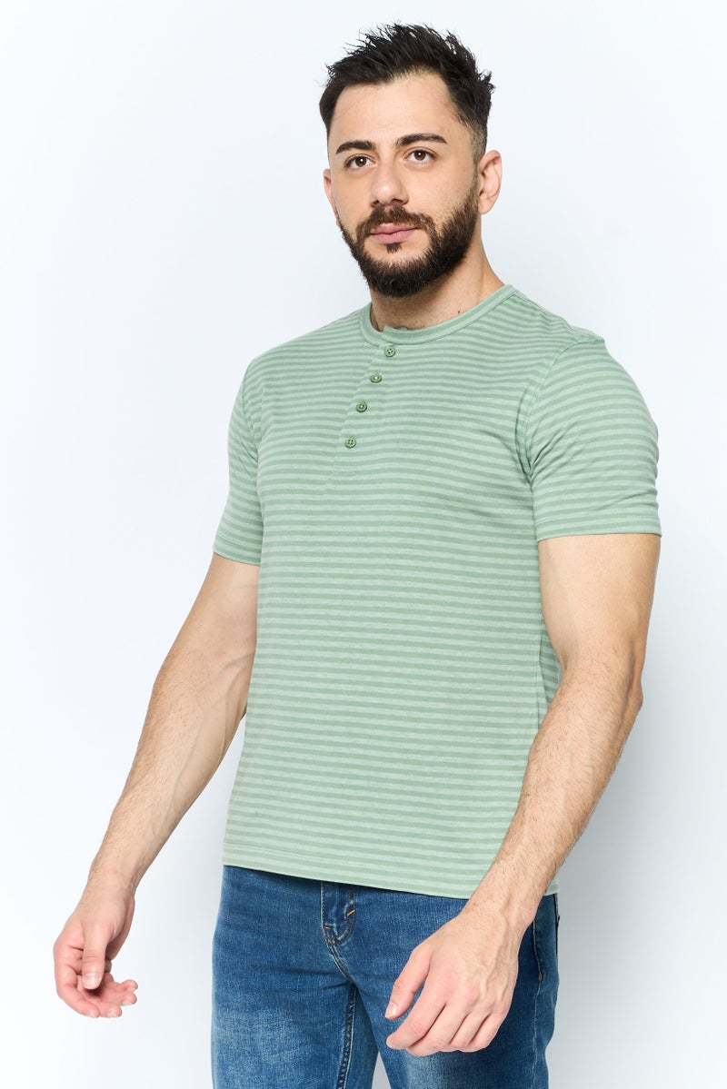 Project Essentials Men Crew Neck Short Sleeve Stripe T Shirt, Green - Image 3