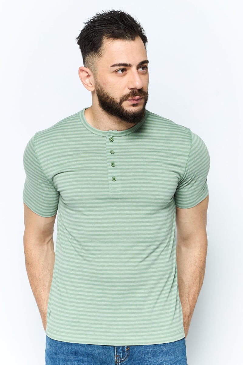 Project Essentials Men Crew Neck Short Sleeve Stripe T Shirt, Green - Image 1