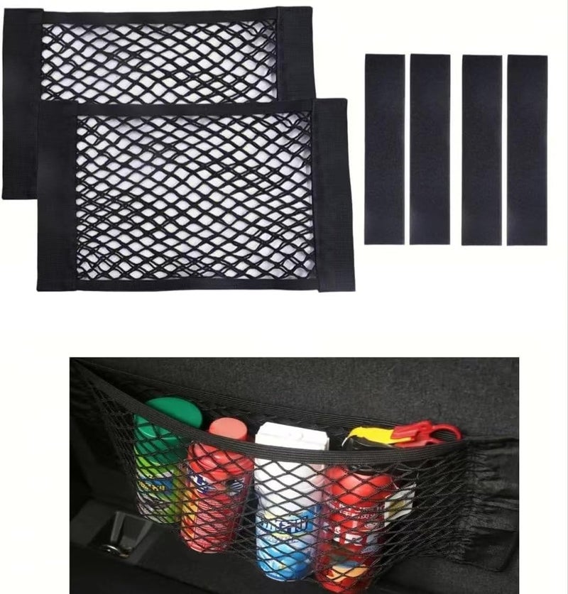2 قطعة شبكة تخزين صندوق السيارة لسيارات دودج رام 2500/3500 موديل 2003-2009، منظّم أمتعة المقعد الخلفي، حقيبة شبكية مرنة، جيب أمتعة خلفي متين باللون الأسود - Image 1