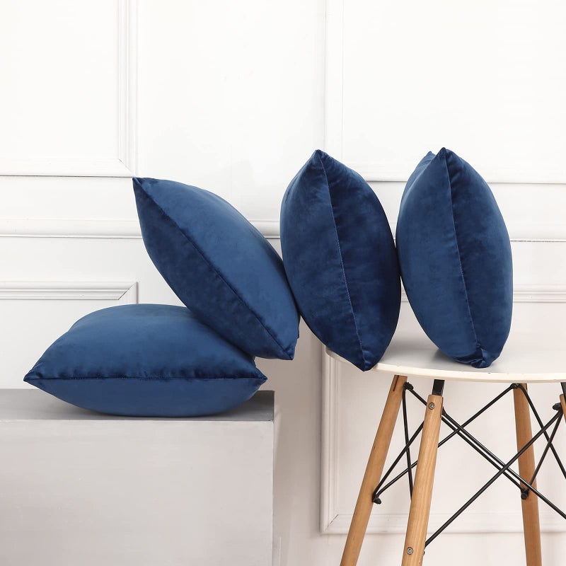 UBeesize Square 18 Inches Throw Pillow Covers 4pcs Solid Color Soft Velvet 18x18 Pillow Cover Neutral Pillow Covers for Sofa Couch Chair Home Decor Navy Blue Pillow Case