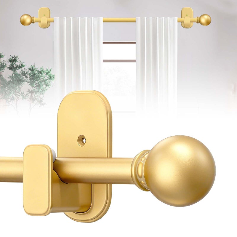 TKZTKZ Curtain Rods No Drilling for Windows 32 to 45 Inch:No Drill Small Gold Curtain Rod with Adhesive Brackets for Bedroom,5/8" Apartment Renter Friendly Adjustable Drapery Rods Easy Install - Image 1