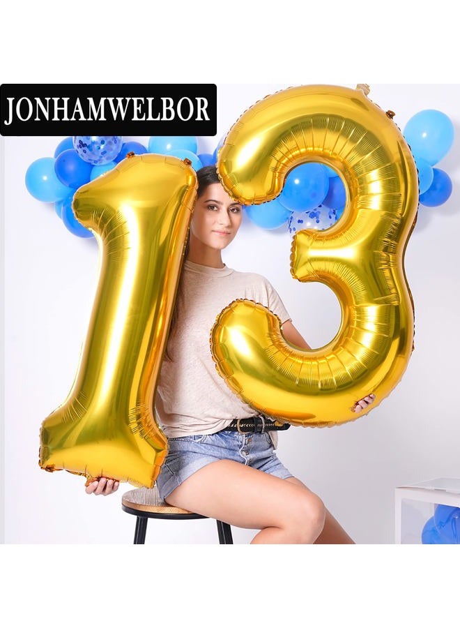JONHAMWELBOR 40inch Gold 13 Number Balloons Giant Jumbo Number 13 Foil Mylar Balloons for 13th Birthday Party Supplies 13 Anniversary Events Decorations - Image 4