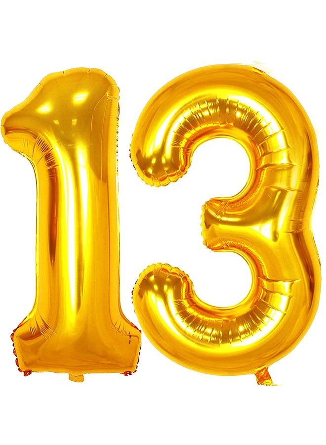 JONHAMWELBOR 40inch Gold 13 Number Balloons Giant Jumbo Number 13 Foil Mylar Balloons for 13th Birthday Party Supplies 13 Anniversary Events Decorations - Image 1