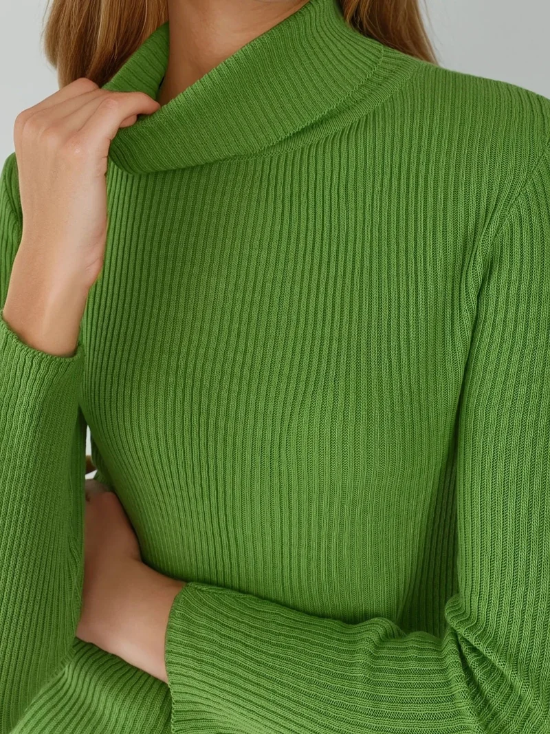 My Fashion Forest Green MY FASHION Fitted Textured Turtleneck Sweater for Women | Best Price UAE
