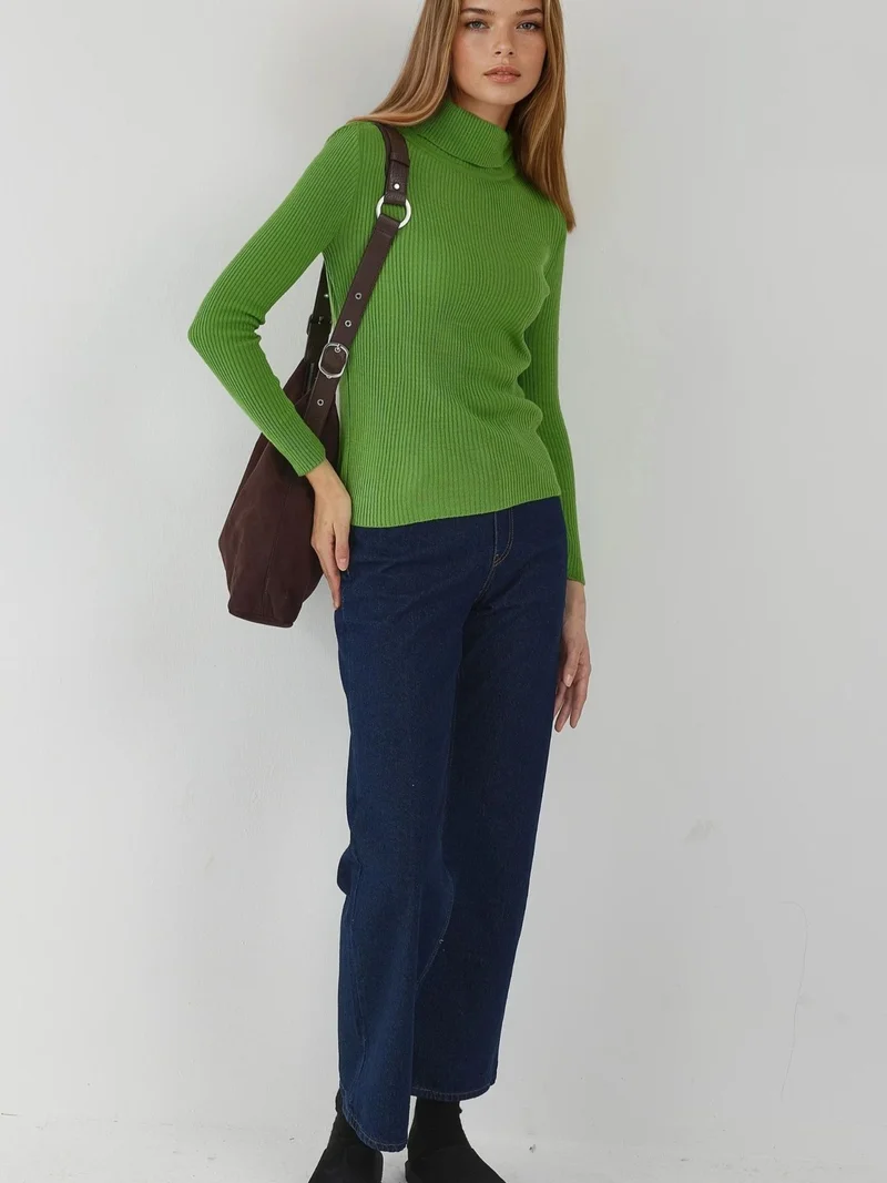 My Fashion Forest Green MY FASHION Fitted Textured Turtleneck Sweater for Women | Best Price UAE