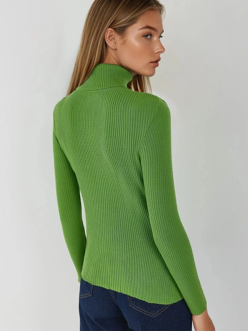 My Fashion Forest Green MY FASHION Fitted Textured Turtleneck Sweater for Women | Best Price UAE