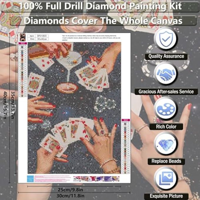 KICHANG Vintage Poker Diamond Art Kits for Adults Beginner,Black DIY Modern Diamond Painting 5D Round Full Drill Diamond Dots Gem Art Crafts with Tools,Funny Crafts for Home Wall Decor&Gift-12x16in - Image 2