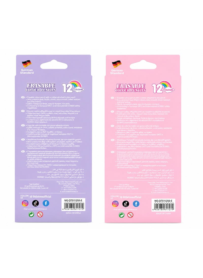 مجموعة أقلام تلوين قابلة للمسح بتصميم يونيكورن سحري من ليتل تري، ١٢ لونًا في كل علبة، أقلام تلوين ناعمة مقاومة للكسر للأطفال، للأنشطة المدرسية والفنية، عبوة من قطعتين - Image 3