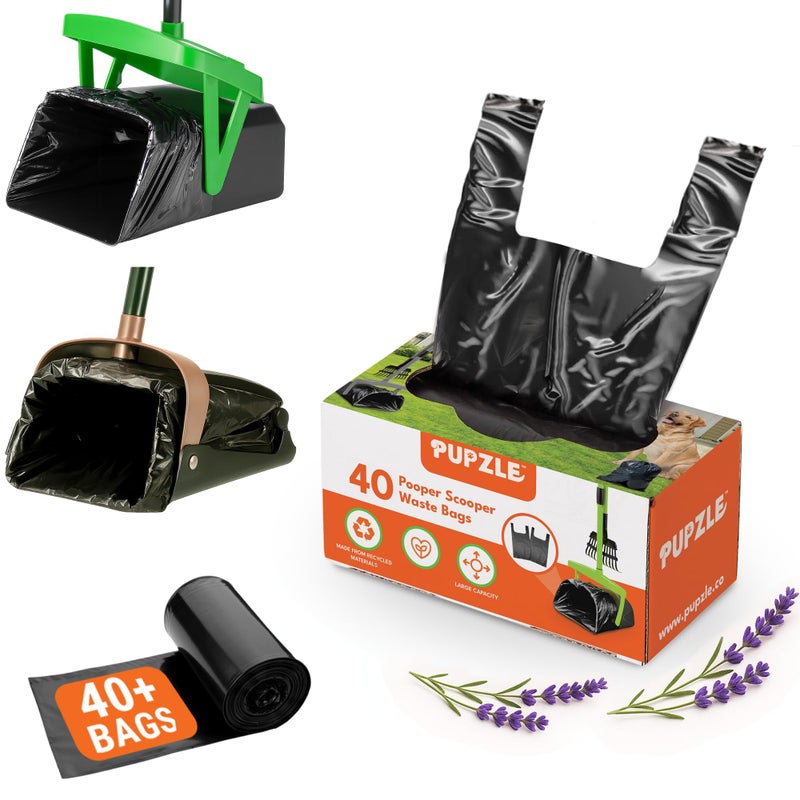 Pupzle Bags for Arm & Hammer, FUSBUNTY, MXF, and TIMINGILA Pooper Scoopers, 40 Pooper Scooper Bags Refill for Swivel Bin, Black (Black) - Image 1