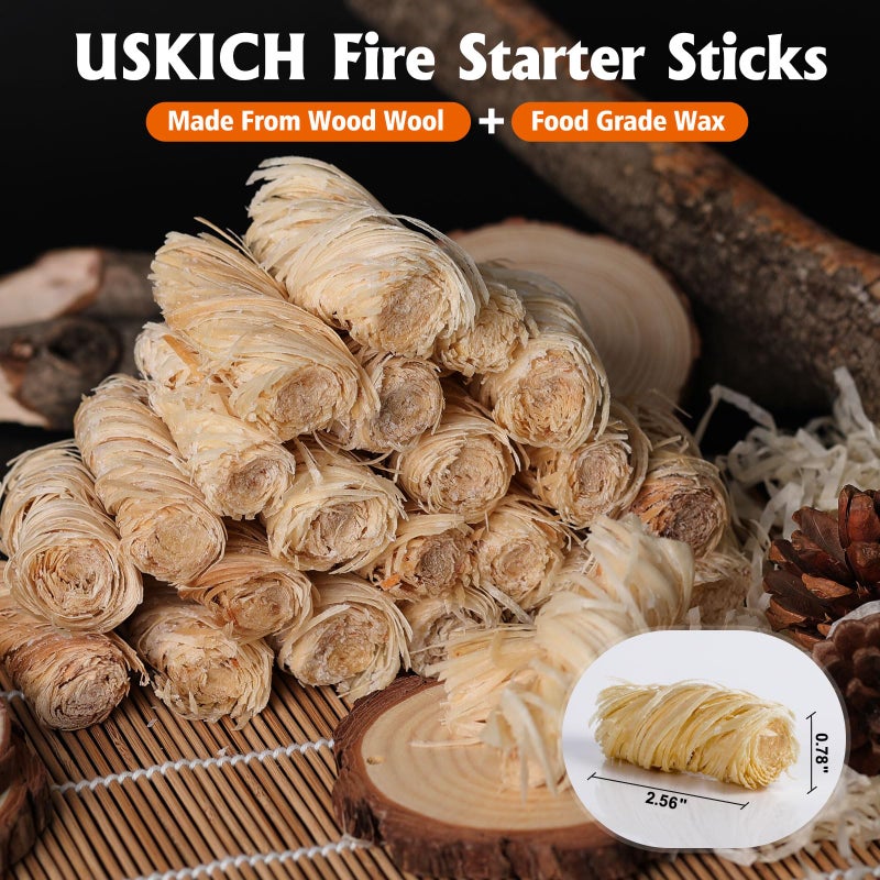 USKICH 150Pcs Fire Starter - Natural Fire Starters for Campfires,Fireplace, Pellet Stove & Wood, Fire Pit, Smoker, BBQ, Chimney, Pizza Oven - Fire Starters for Grill, Charcoal Starter - Image 3