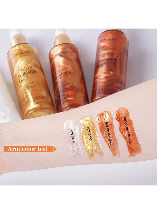LIYALAN Shimmer Body Oil Rose Gold 4 Color Bronze Face Brighten Glow Pearl Highlighter Illuminator Body Makeup Shine Glitter Gold Liquid Taning(3.38 Fl Oz/ 02) - Image 5
