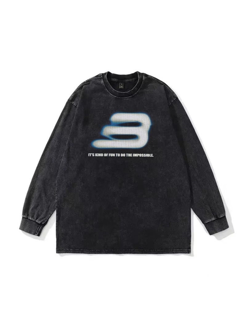 230g retro fried snowflake washed T-shirt Europe and the United States cross-border cotton t loose bottoming round neck pullover heavy t-shirt men - Image 2
