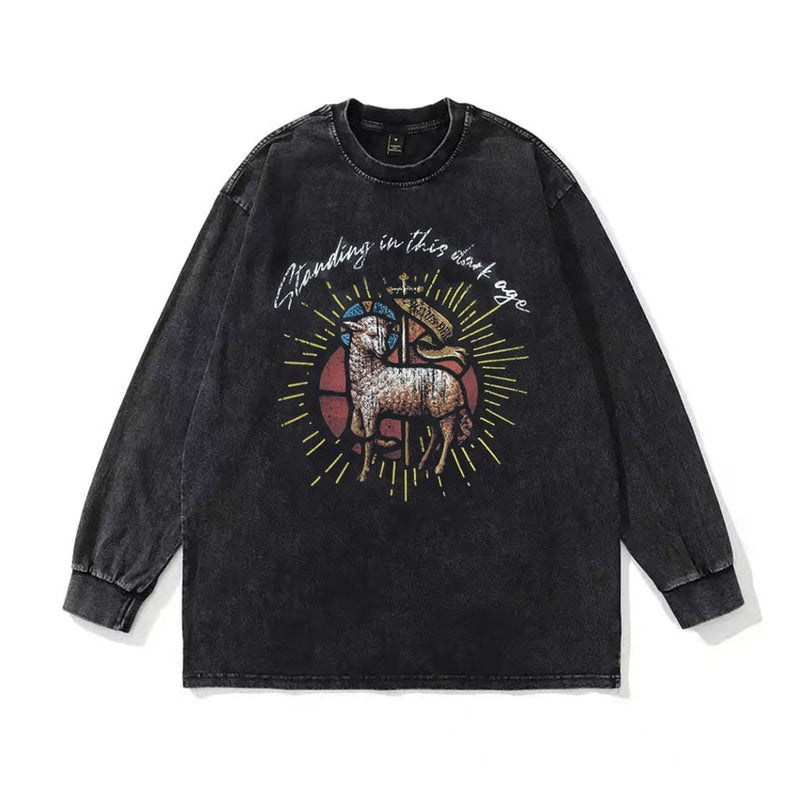 230g retro fried snowflake washed T-shirt Europe and the United States cross-border cotton t loose bottoming round neck pullover heavy t-shirt men - Image 1