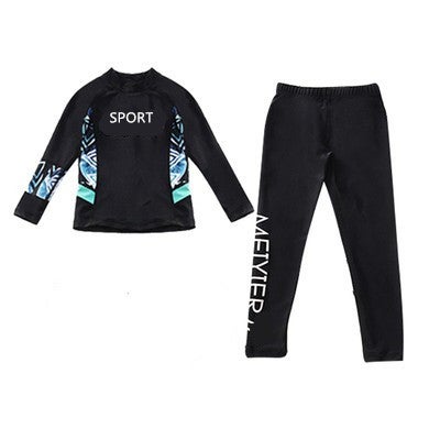 Generic Childrens swimsuit boys long-sleeve sunscreen surfer suit for girls baby parent-child hot spring swim suit wholesale Black trousers + coat 