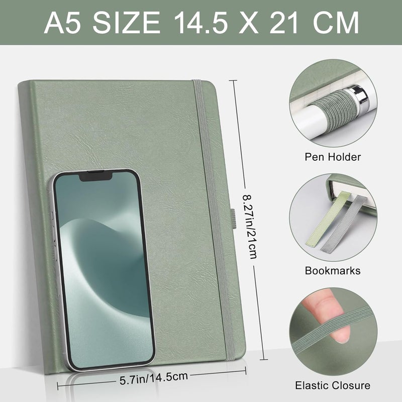 EMSHOI A5 Notebook Graph Paper - 120 GSM Hardcover Leather Squared Journal with Sticky Notes, 160 Pages Grid Notebook for Women Men Work School Graphing, Engineering, 14.5 X 21 cm - Light Green - Image 2