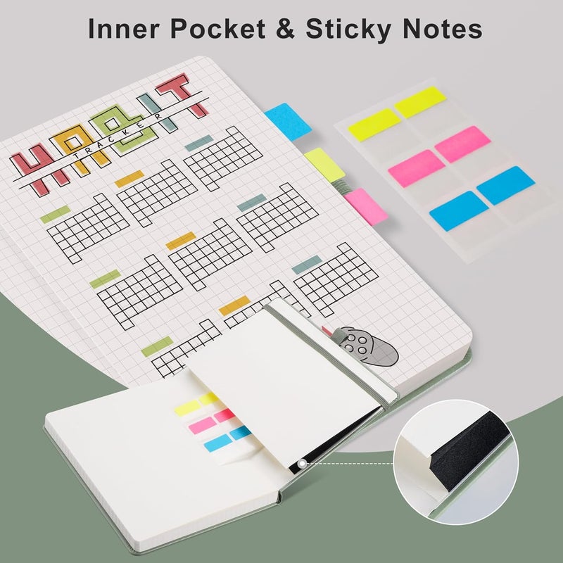 EMSHOI A5 Notebook Graph Paper - 120 GSM Hardcover Leather Squared Journal with Sticky Notes, 160 Pages Grid Notebook for Women Men Work School Graphing, Engineering, 14.5 X 21 cm - Light Green - Image 4