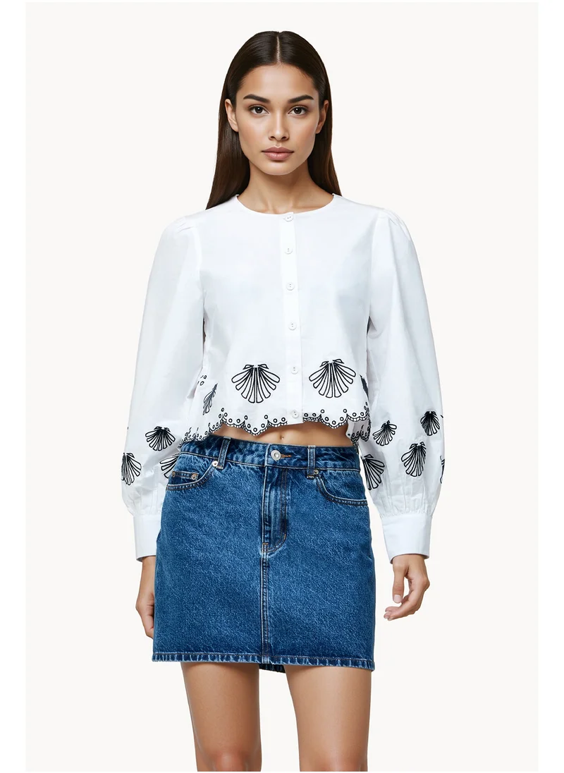 French Connection Cambria Cotton Embroidered Long Sleeve Shirt