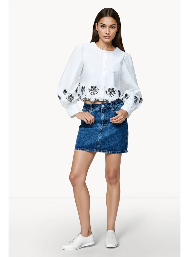 French Connection Cambria Cotton Embroidered Long Sleeve Shirt