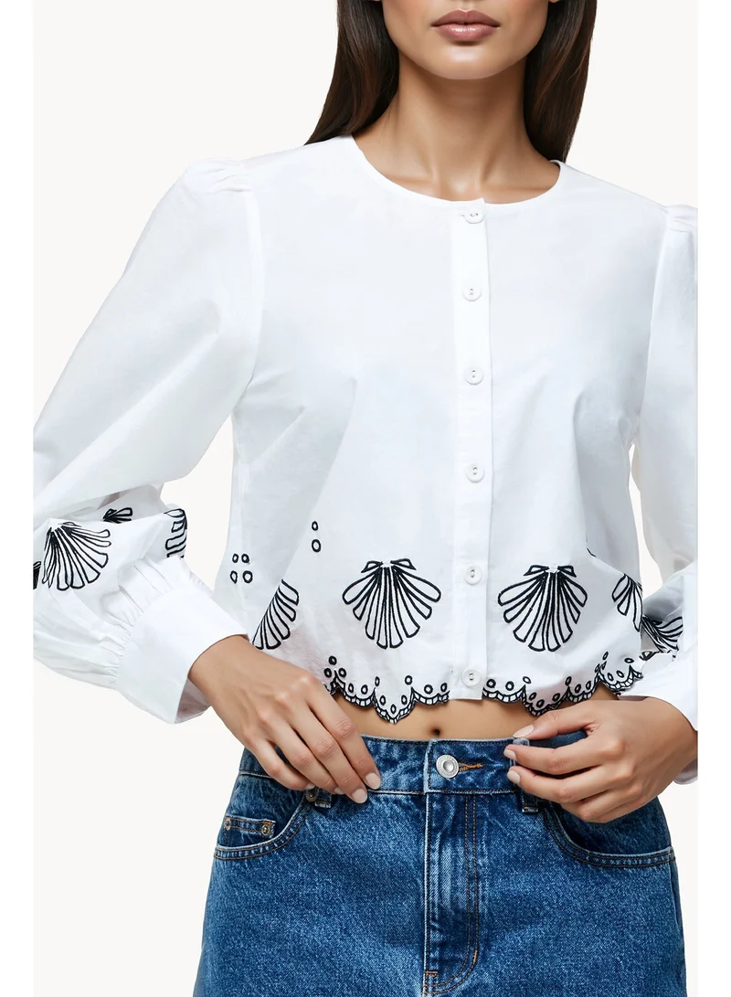 French Connection Cambria Cotton Embroidered Long Sleeve Shirt