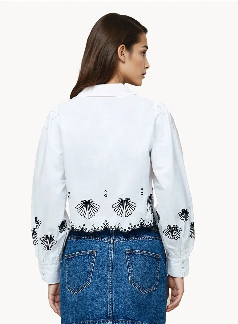 French Connection Cambria Cotton Embroidered Long Sleeve Shirt